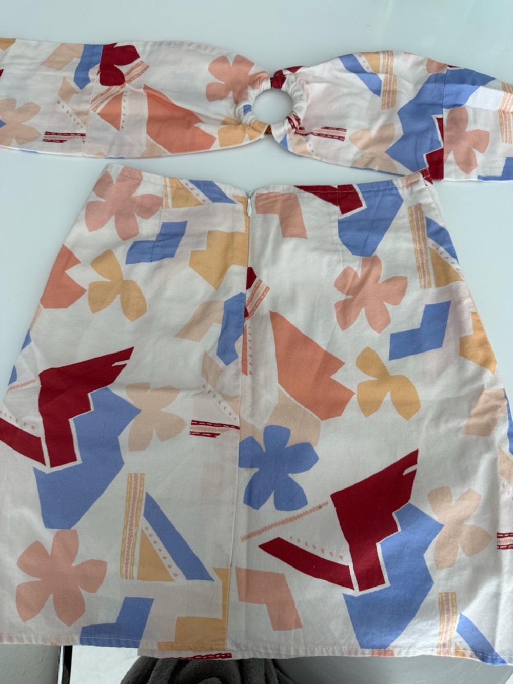 Peppermayo Two-Piece Floral Geometric Print Set in Cream, Blue & Red - Picture 3 of 3